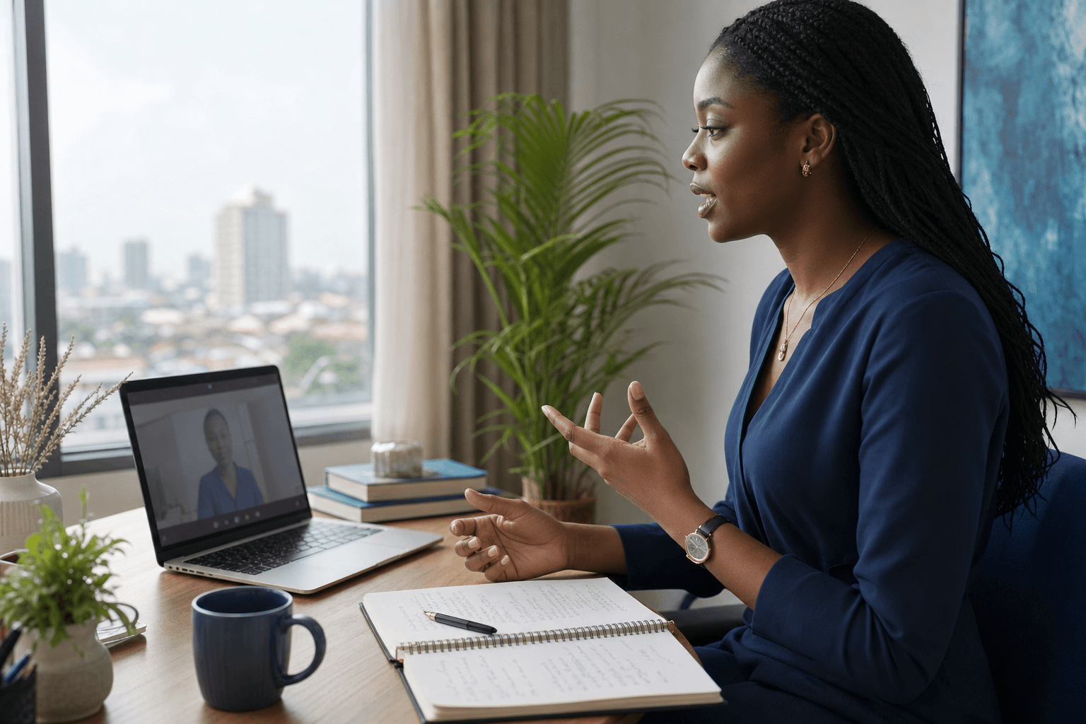 Job candidate preparing an answer for an interview with Iris